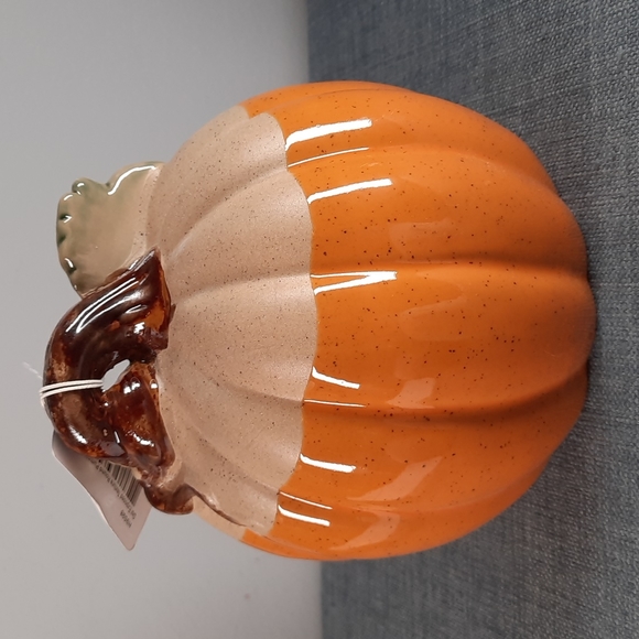 Ceramic Pumpkin Figure Tabletop Decor Fall Harvest Half Glazed Orange Na… - Picture 3 of 6